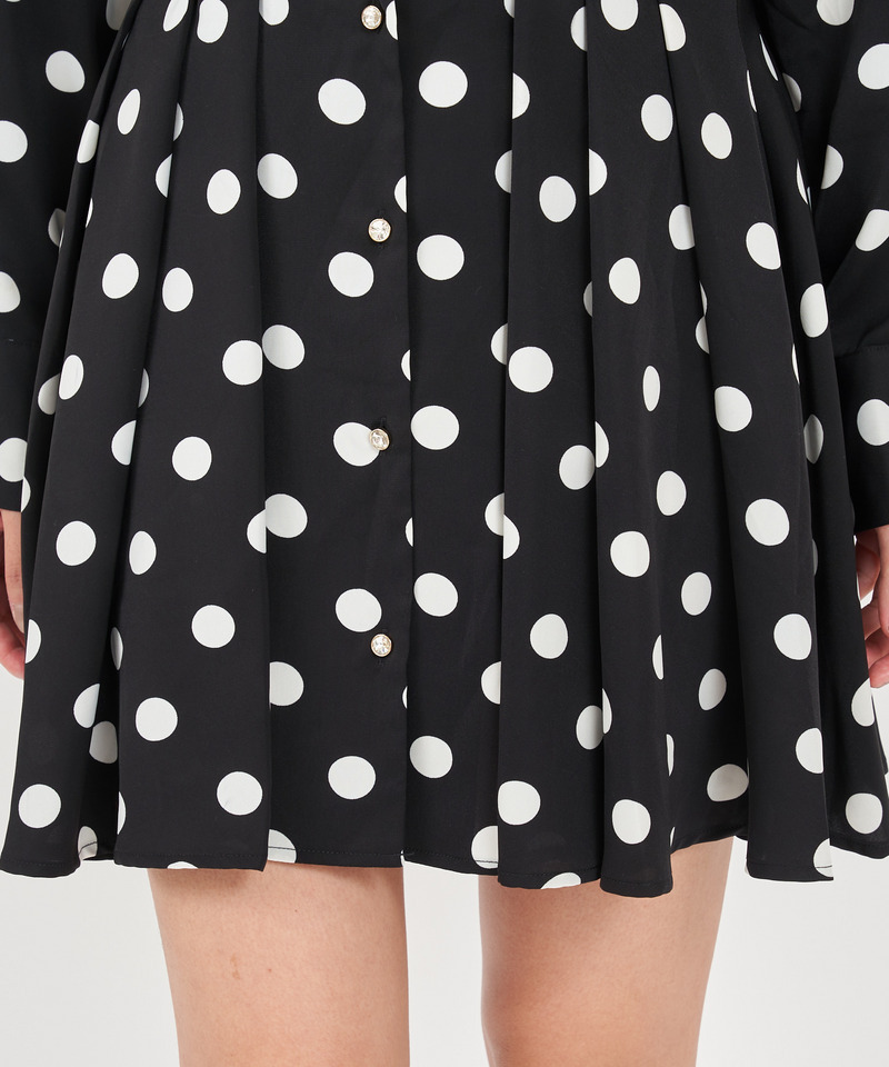 ビジューボタンくびれるシャツミニワンピース 詳細画像 ドット 6