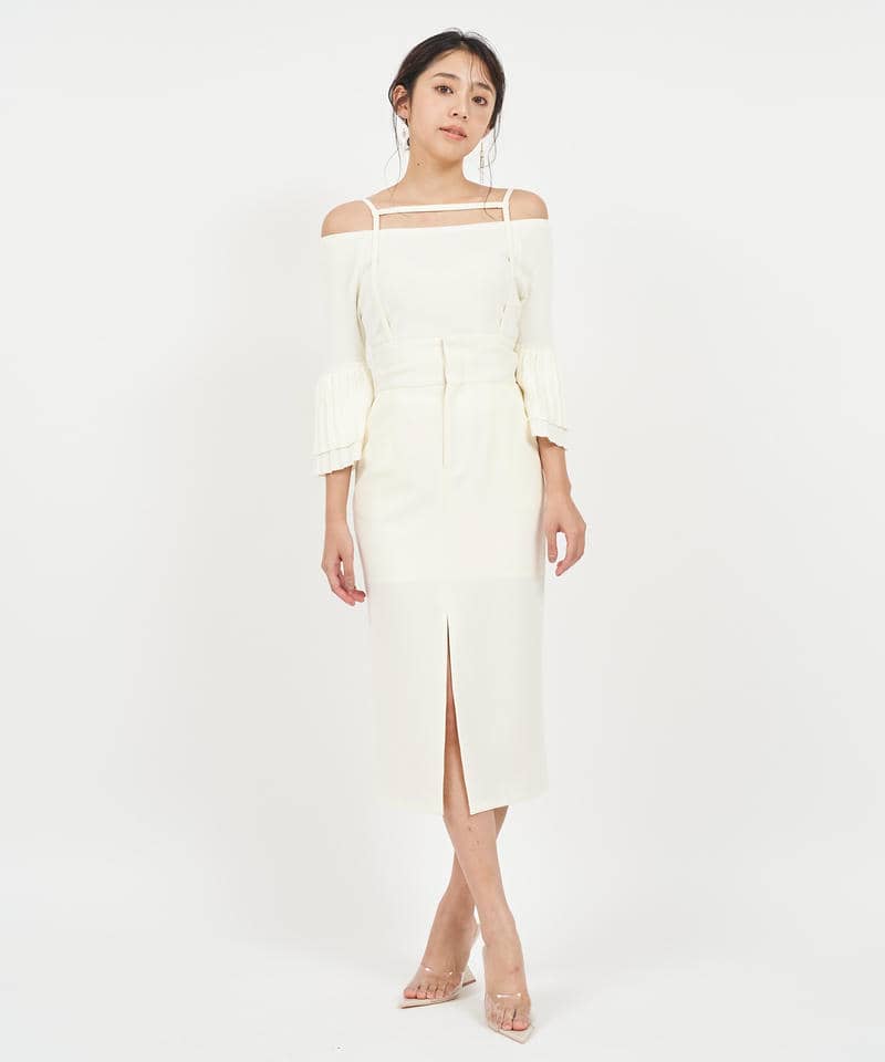 プリーツスリーブオフショルダーニットトップス 詳細画像 オフホワイト 2