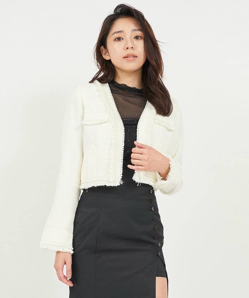 パールトリミングツイードジャケット 詳細画像 オフホワイト 1