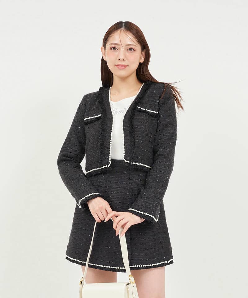 パールトリミングツイードジャケット 詳細画像 ブラック 1