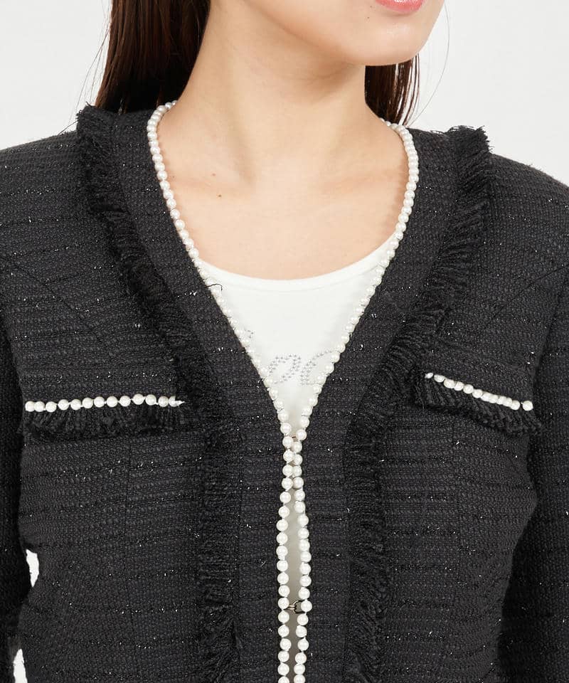 パールトリミングツイードジャケット 詳細画像 ブラック 4