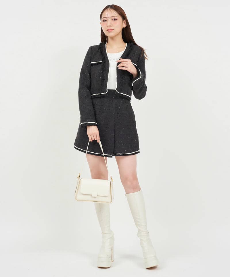 パールトリミングツイードジャケット 詳細画像 ブラック 8