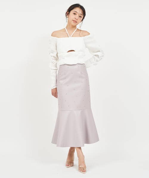 フェイクレザービジューマーメイドスカート 詳細画像