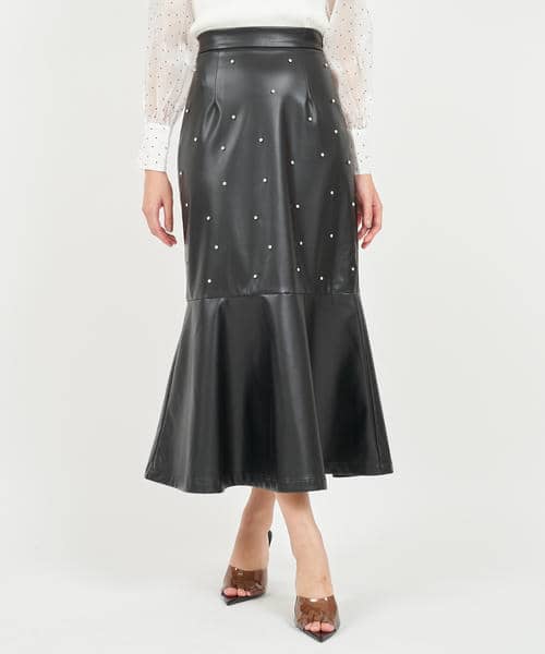 フェイクレザービジューマーメイドスカート 詳細画像