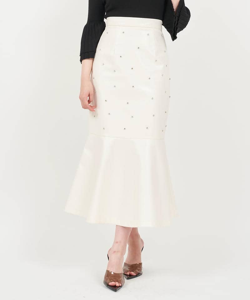 フェイクレザービジューマーメイドスカート 詳細画像 オフホワイト 1