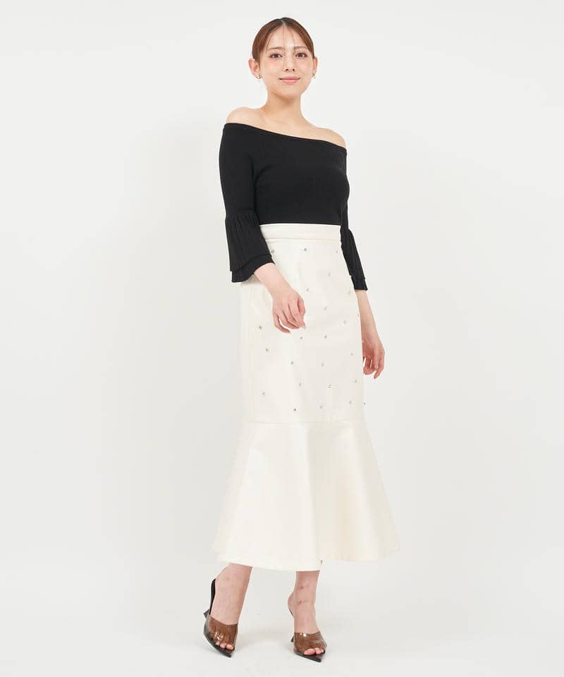 フェイクレザービジューマーメイドスカート 詳細画像 オフホワイト 2