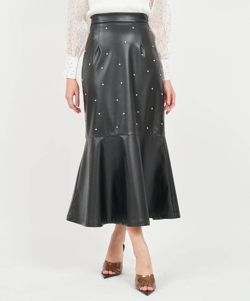 フェイクレザービジューマーメイドスカート 詳細画像 ブラック 1