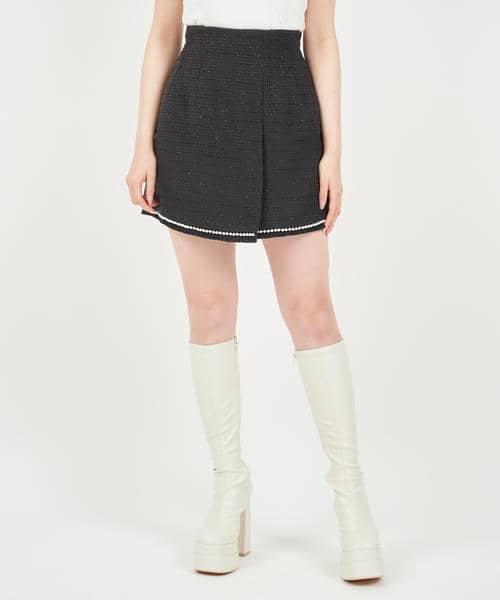パールトリミングツイードスカート 詳細画像