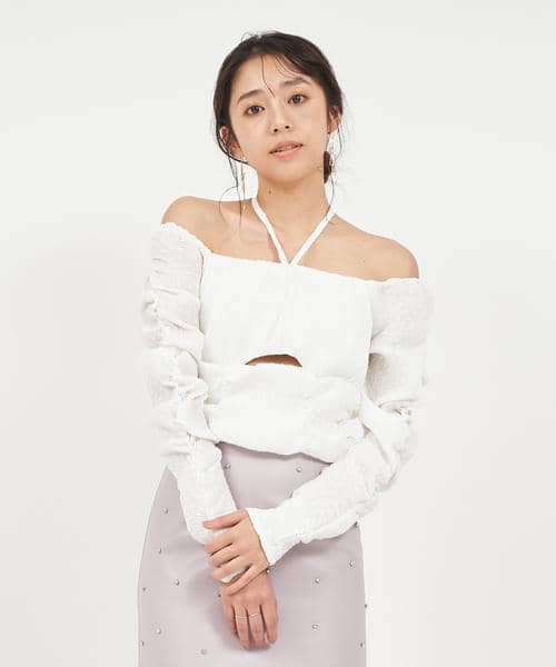 ドットドビーホルターネックカットアウトトップス 詳細画像