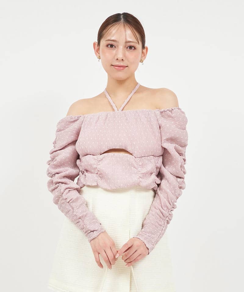 ドットドビーホルターネックカットアウトトップス 詳細画像 ピンク 1