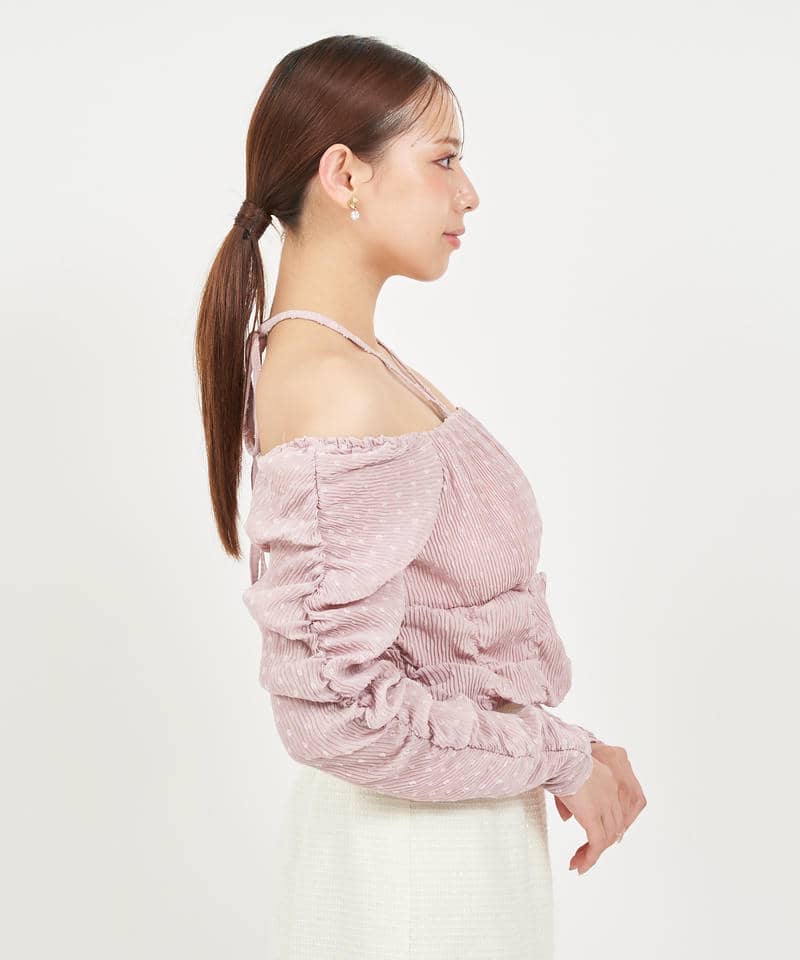 ドットドビーホルターネックカットアウトトップス 詳細画像 ピンク 2