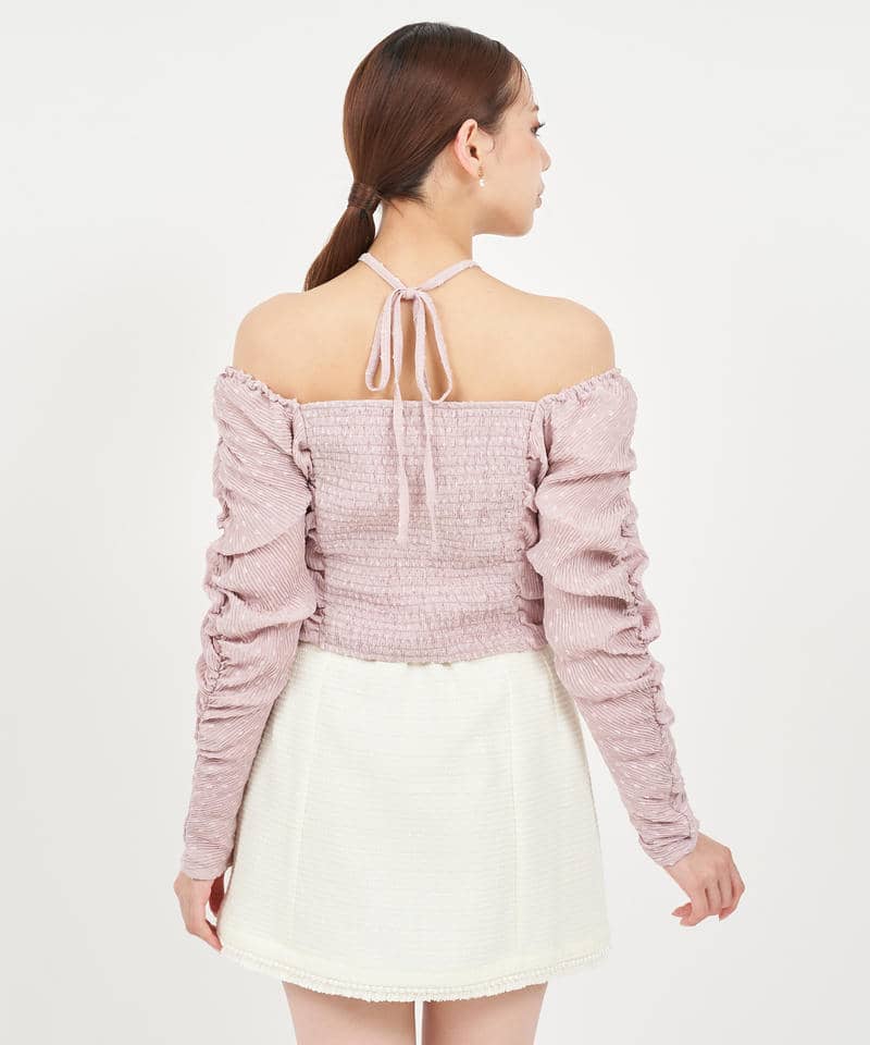 ドットドビーホルターネックカットアウトトップス 詳細画像 ピンク 3