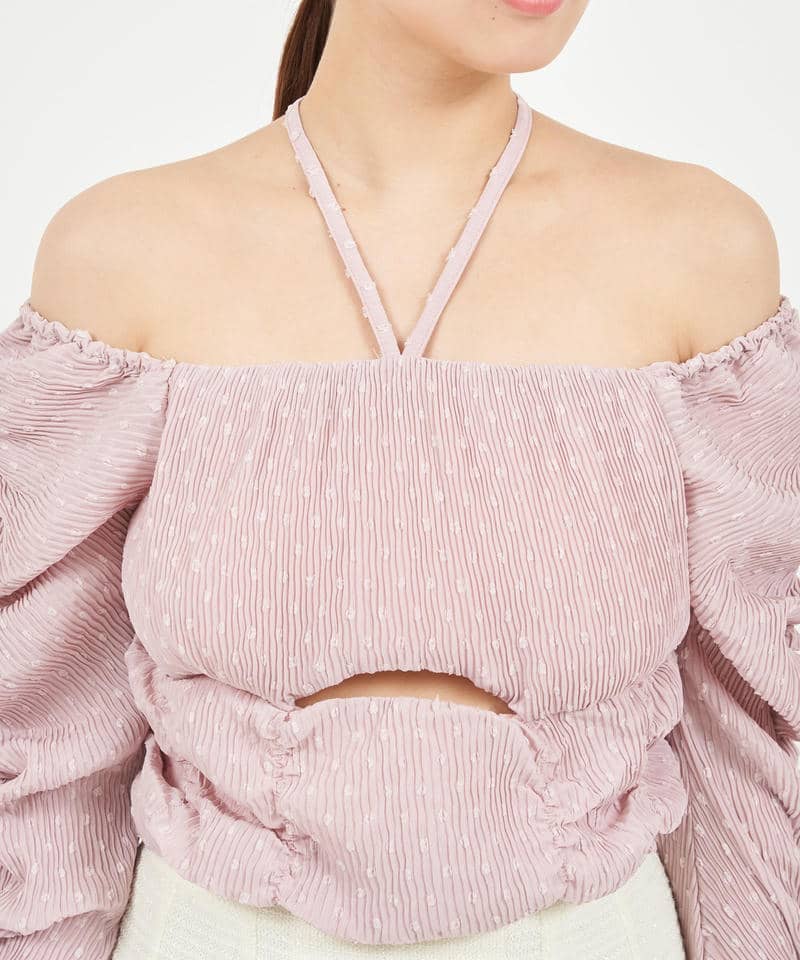 ドットドビーホルターネックカットアウトトップス 詳細画像 ピンク 4