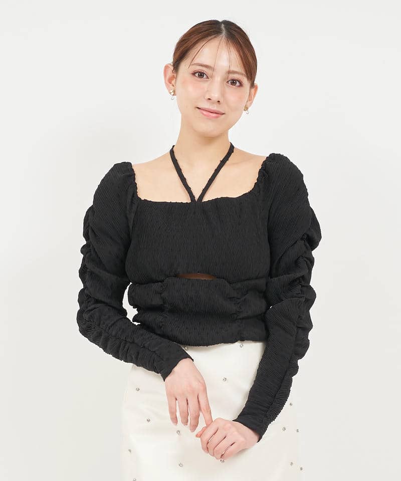 ドットドビーホルターネックカットアウトトップス 詳細画像 ブラック 1