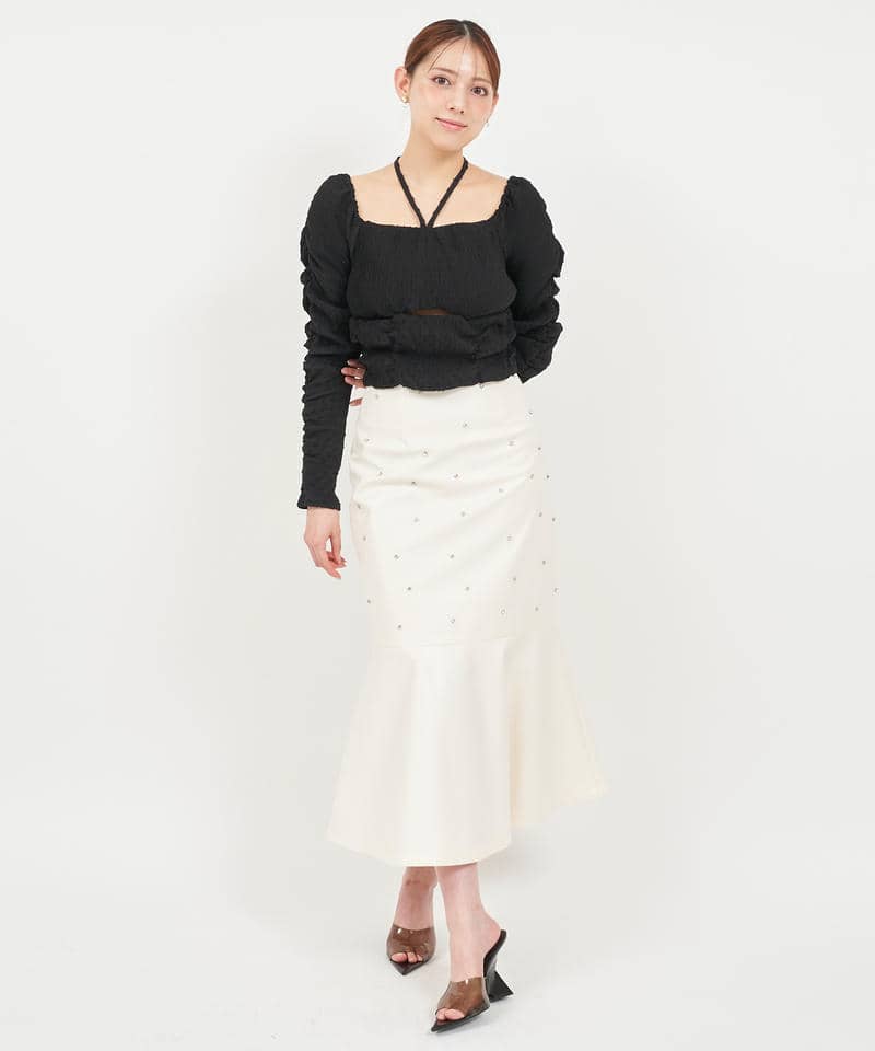 ドットドビーホルターネックカットアウトトップス 詳細画像 ブラック 2