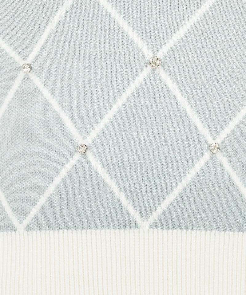 配色ビジューパフスリーブニットトップス 詳細画像 ブルー 6