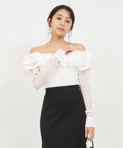 ラッフルオフショルシャツブラウス 詳細画像