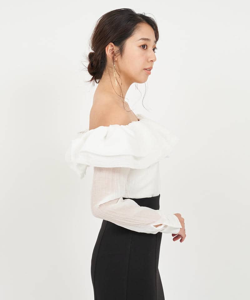 ラッフルオフショルシャツブラウス 詳細画像 オフホワイト 2