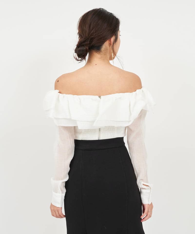 ラッフルオフショルシャツブラウス 詳細画像 オフホワイト 3