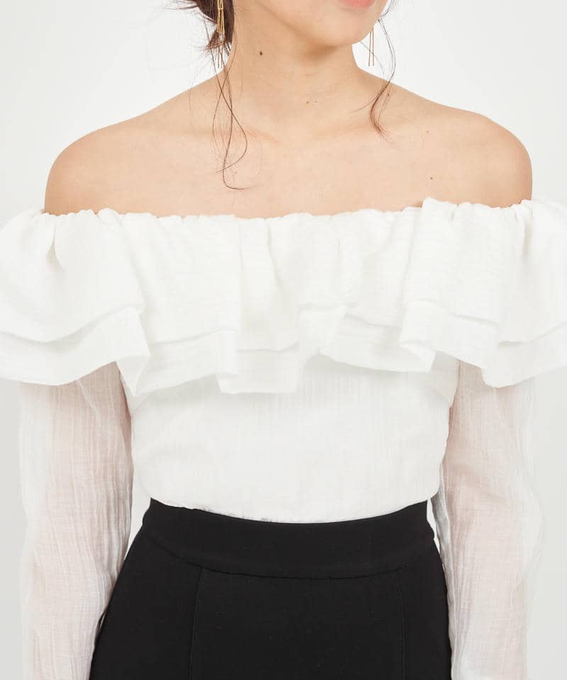 ラッフルオフショルシャツブラウス 詳細画像 オフホワイト 4