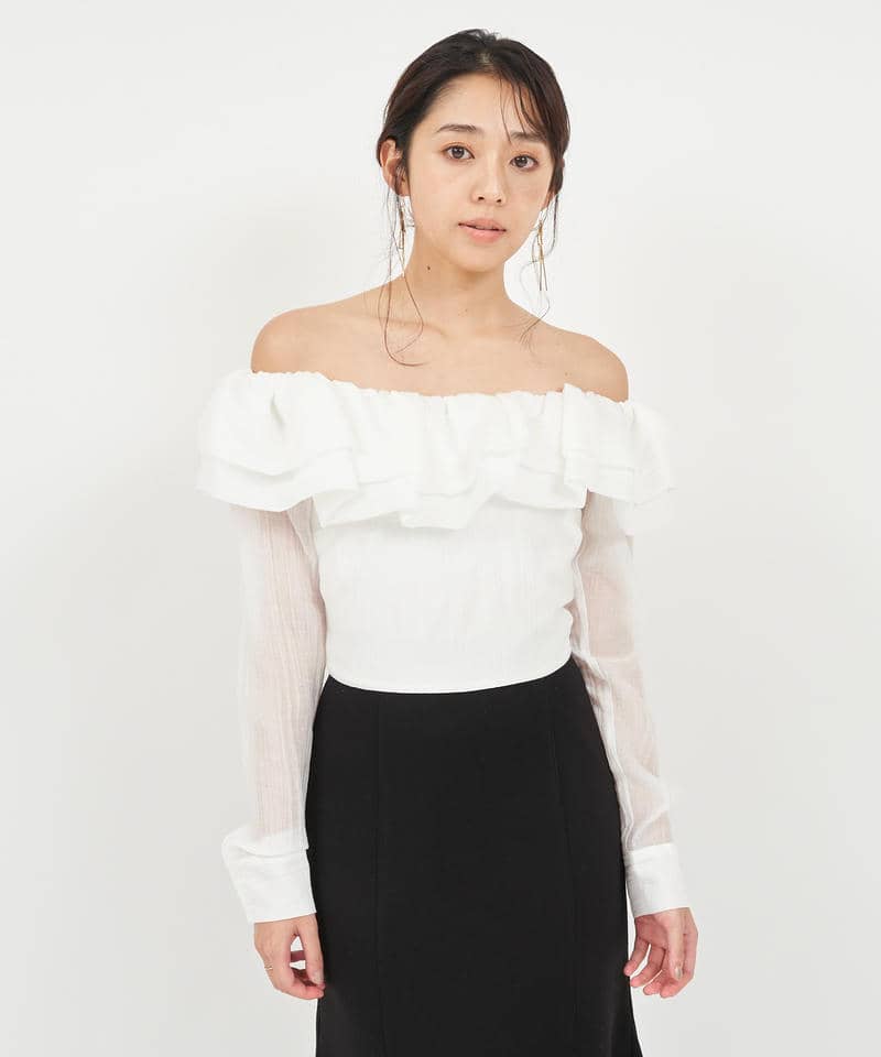 ラッフルオフショルシャツブラウス 詳細画像 オフホワイト 8