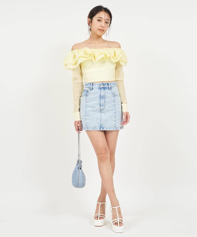 ラッフルオフショルシャツブラウス 詳細画像 イエロー 2