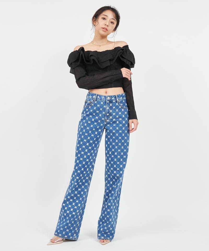 ラッフルオフショルシャツブラウス 詳細画像 ブラック 2