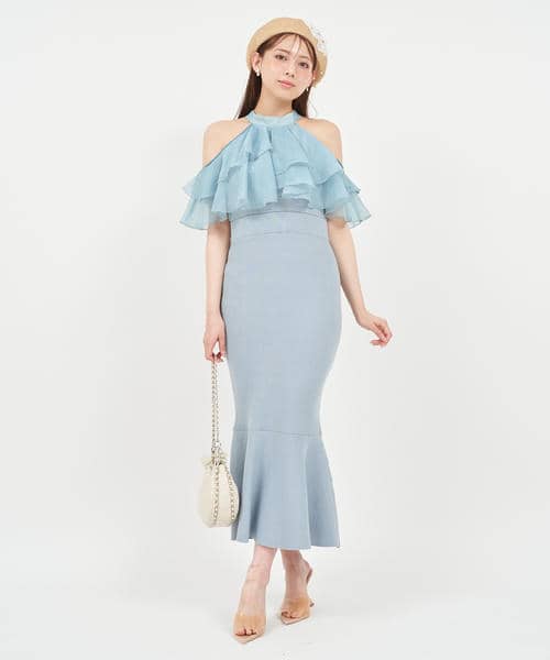 ティアードラッフルニットマーメイドワンピース 詳細画像