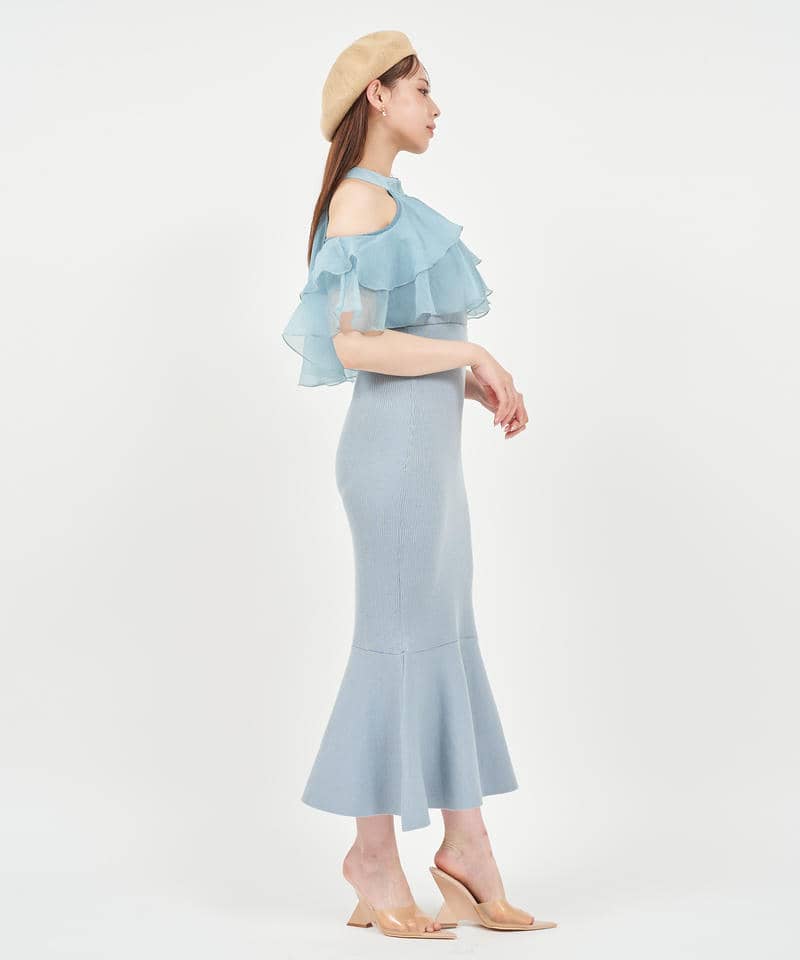 ティアードラッフルニットマーメイドワンピース 詳細画像 ブルー 2