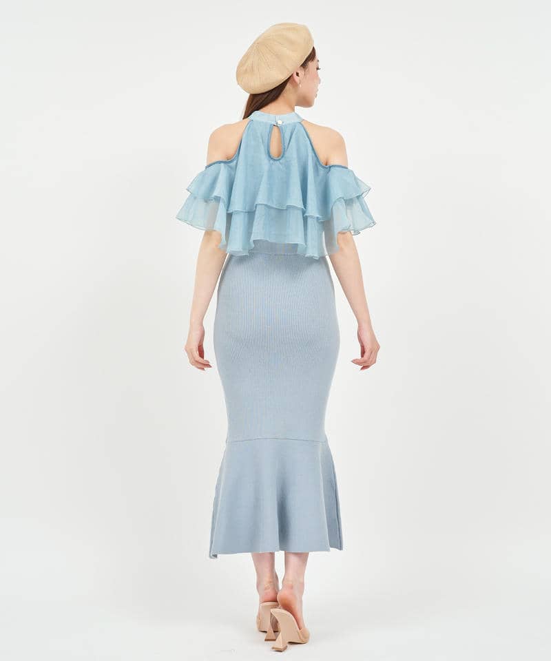 ティアードラッフルニットマーメイドワンピース 詳細画像 ブルー 3