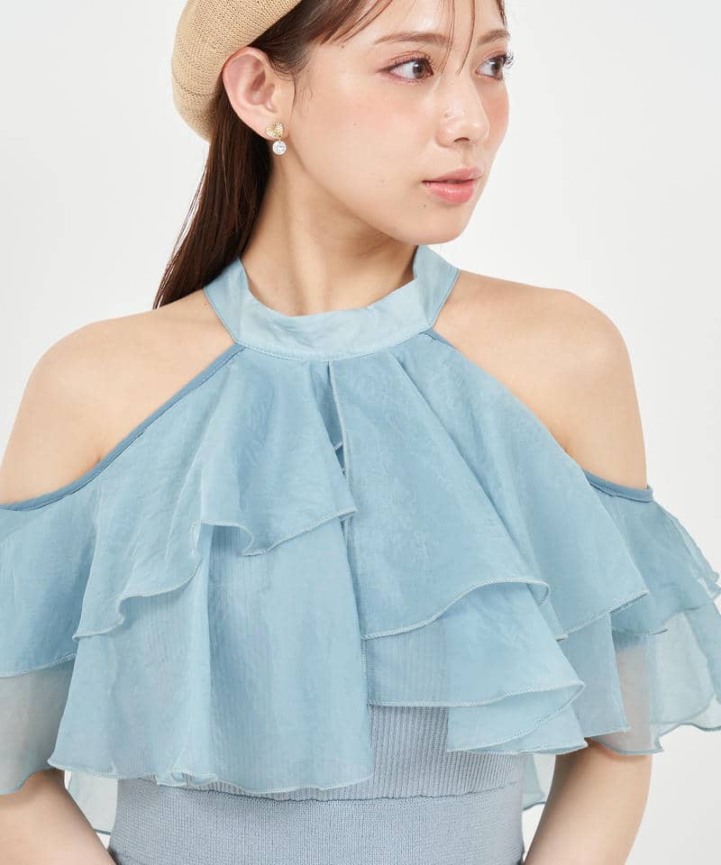 ティアードラッフルニットマーメイドワンピース 詳細画像 ブルー 4