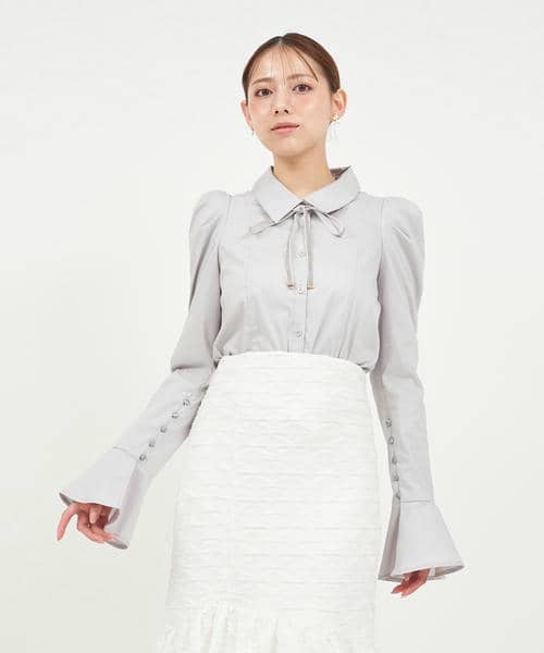 リボンタイ付タイトシャツ 詳細画像