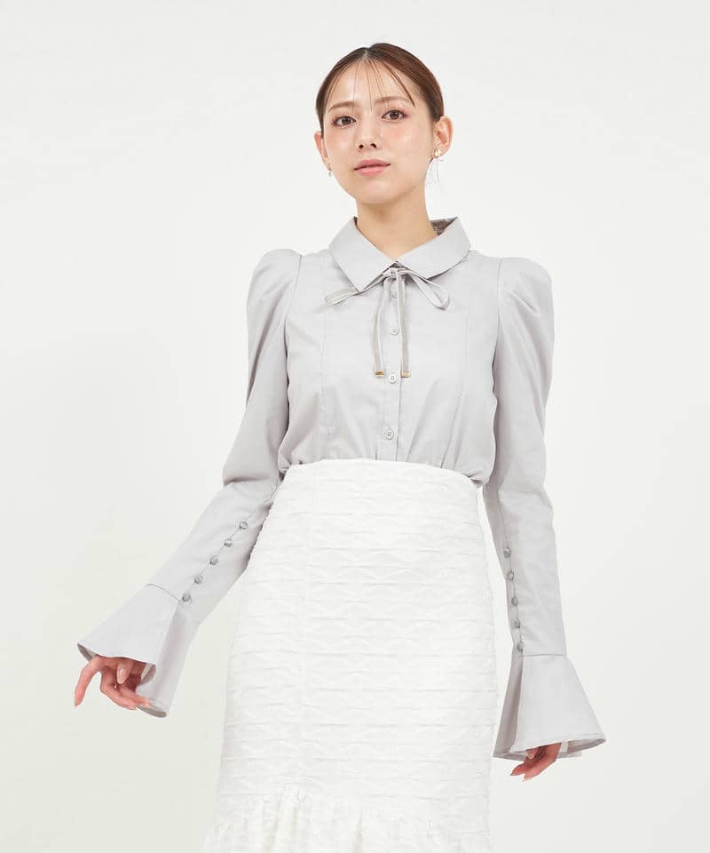 リボンタイ付タイトシャツ 詳細画像 ライトグレー 1