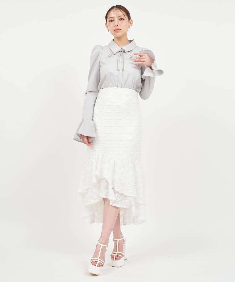 リボンタイ付タイトシャツ 詳細画像 ライトグレー 2