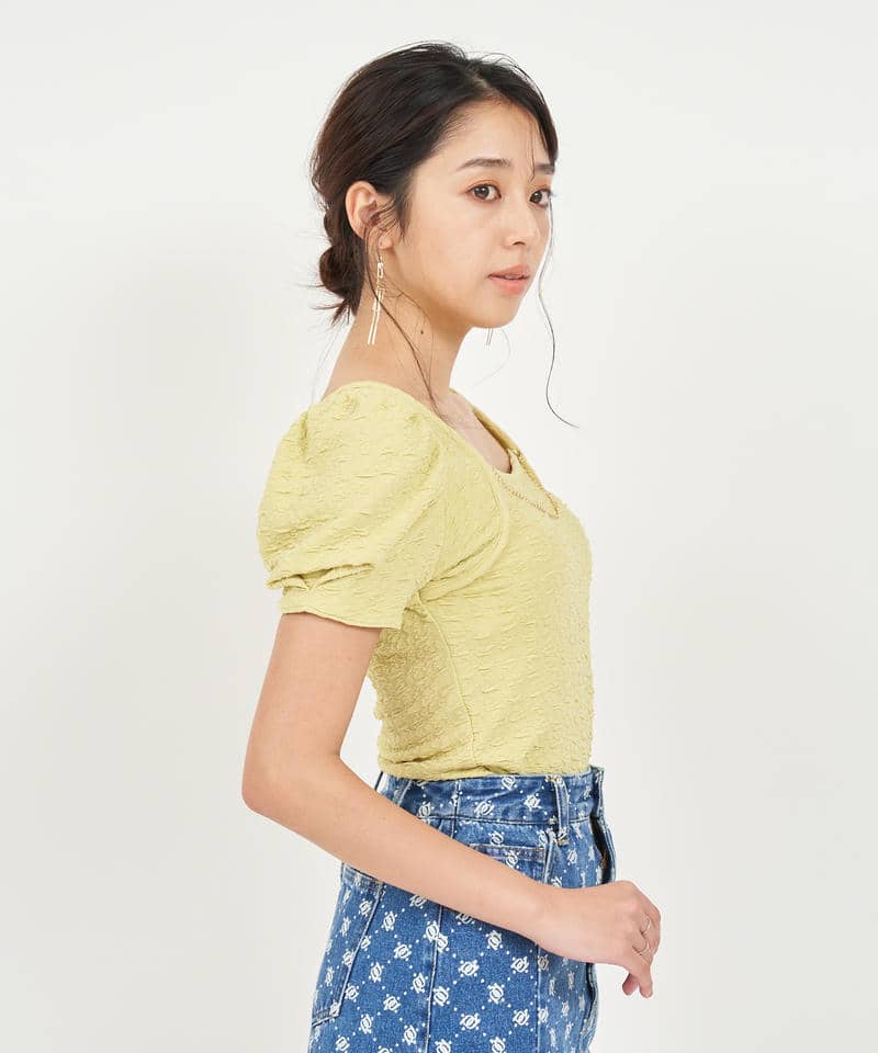 チェーン付パフスリーブカットソー 詳細画像 イエロー 2