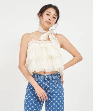 ストール付ティアードフリルキャミトップス