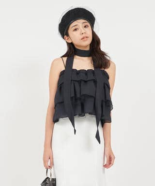 ストール付ティアードフリルキャミトップス
