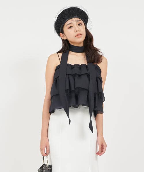 ストール付ティアードフリルキャミトップス 詳細画像