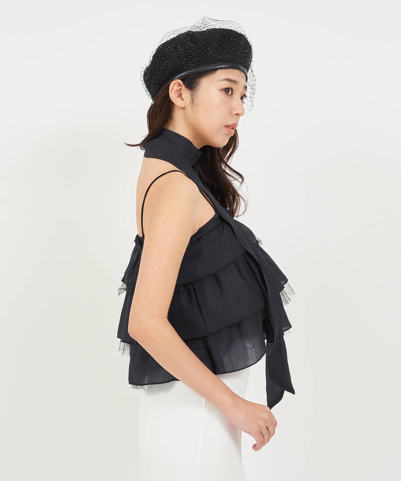 ストール付ティアードフリルキャミトップス 詳細画像 ブラック 2