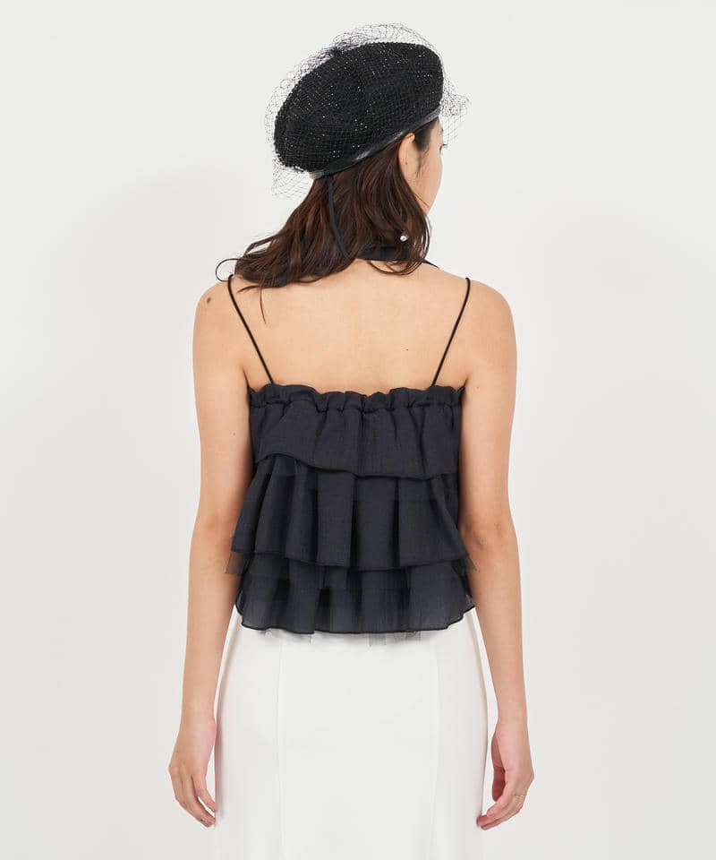 ストール付ティアードフリルキャミトップス 詳細画像 ブラック 3
