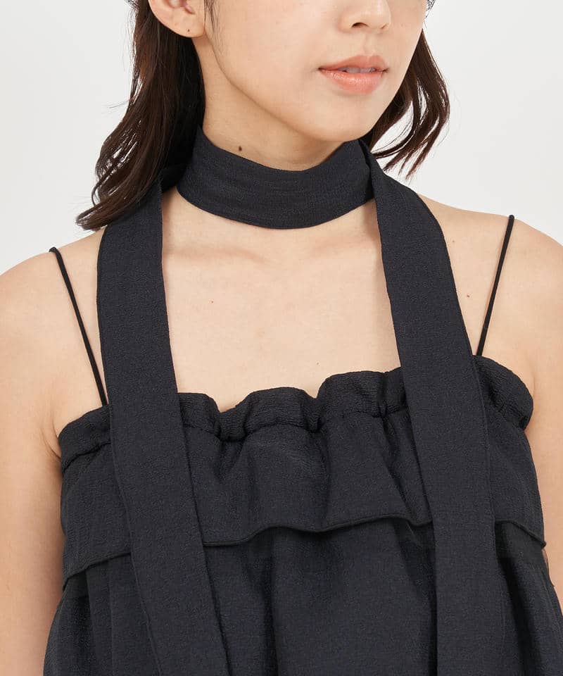 ストール付ティアードフリルキャミトップス 詳細画像 ブラック 4