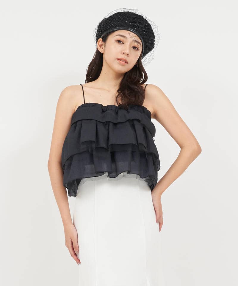 ストール付ティアードフリルキャミトップス 詳細画像 ブラック 6