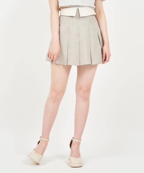 配色折り返しプリーツミニスカート 詳細画像