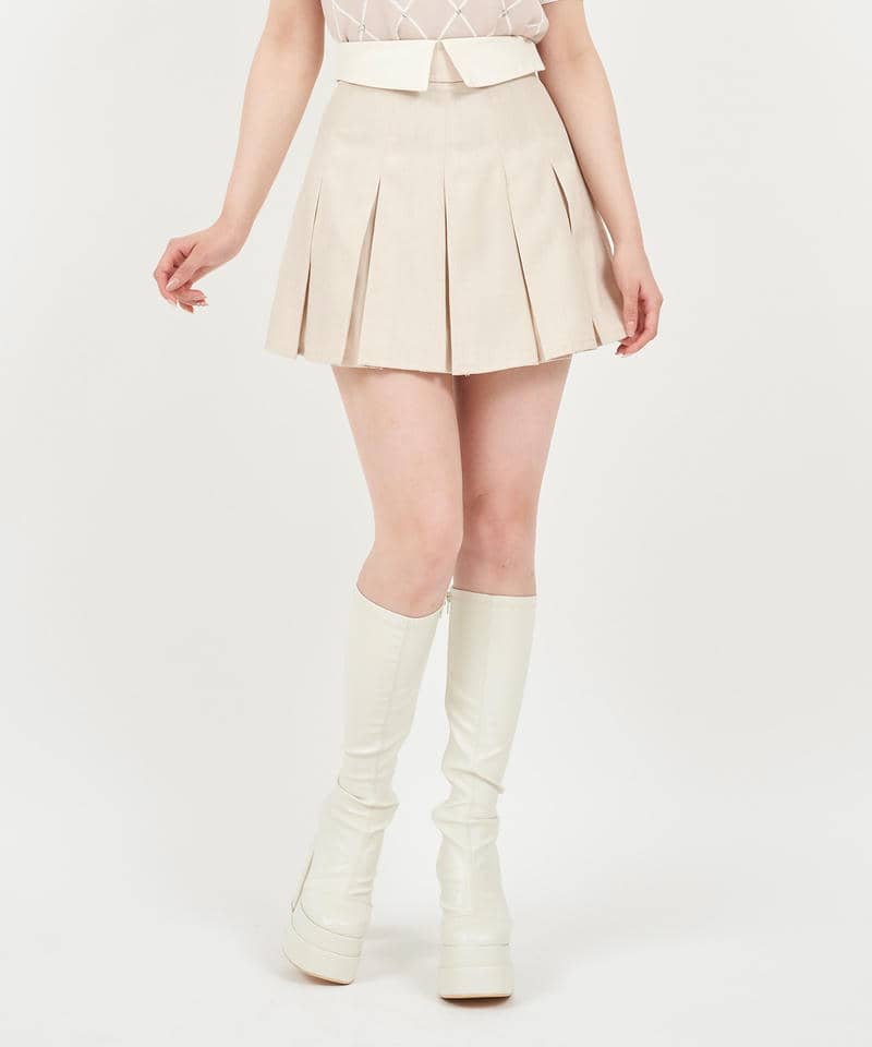 配色折り返しプリーツミニスカート 詳細画像 ベージュ 1