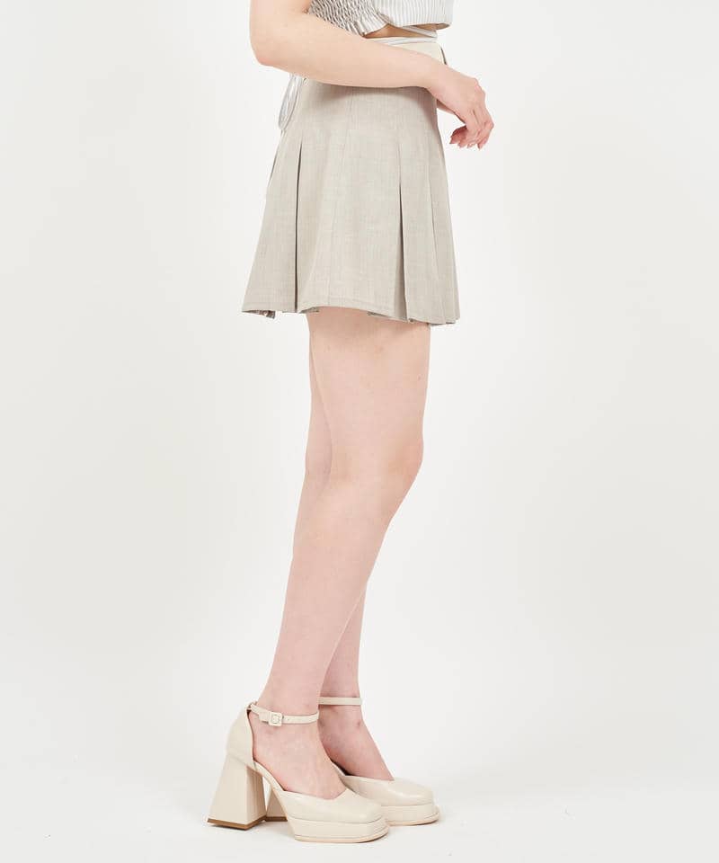 配色折り返しプリーツミニスカート 詳細画像 グレー 2