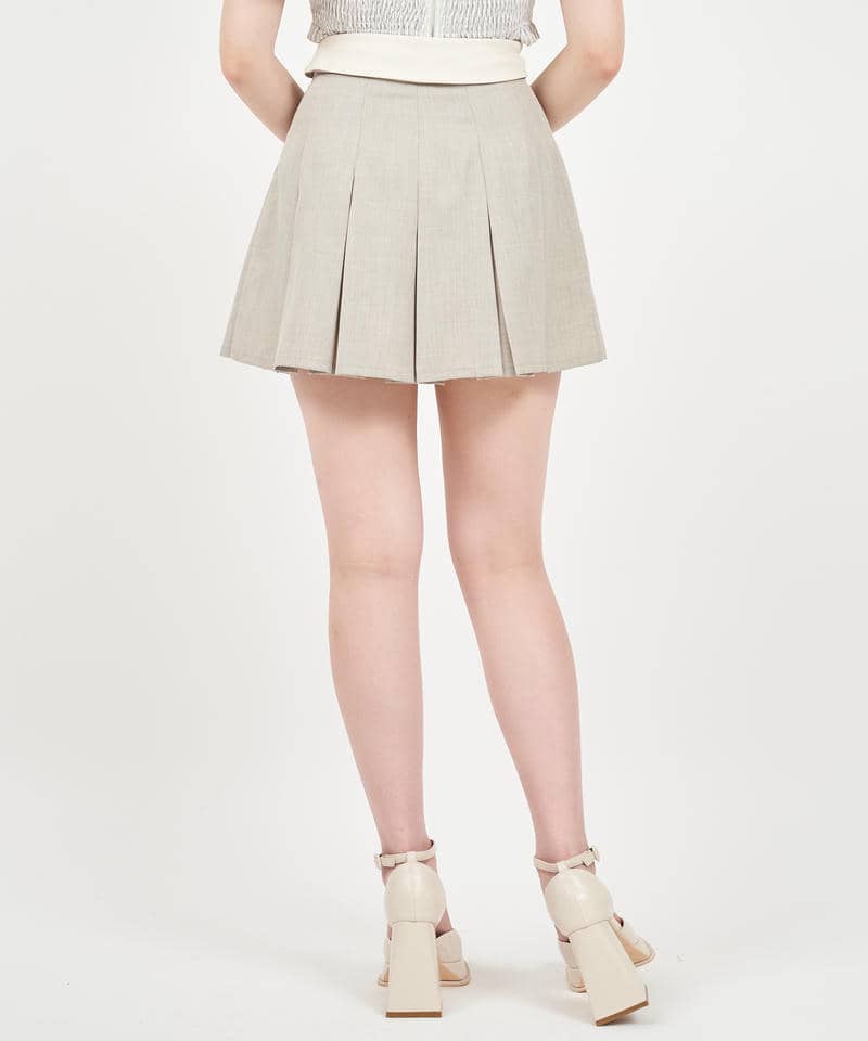 配色折り返しプリーツミニスカート 詳細画像 グレー 3