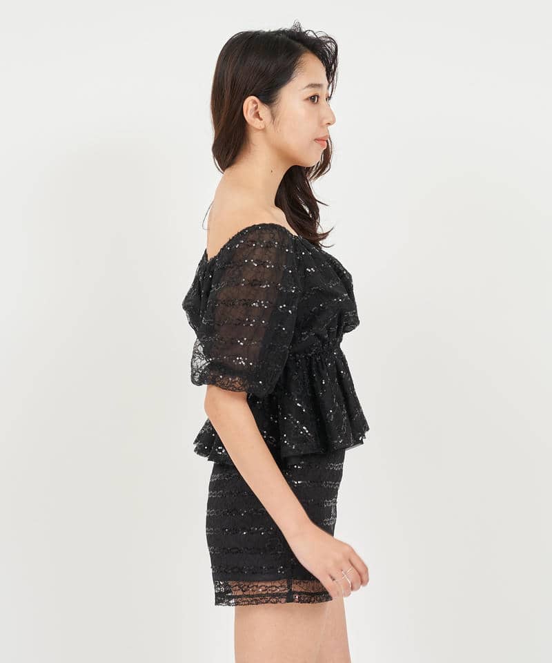 スパンコールレースオフショルトップス 詳細画像 ブラック 2