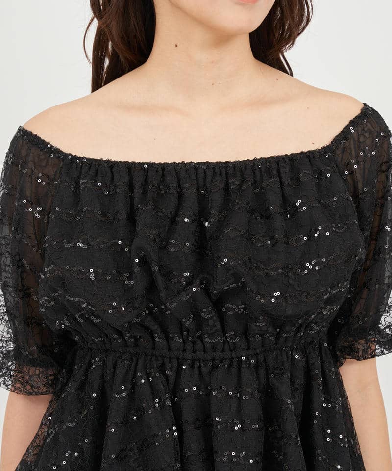 スパンコールレースオフショルトップス 詳細画像 ブラック 4
