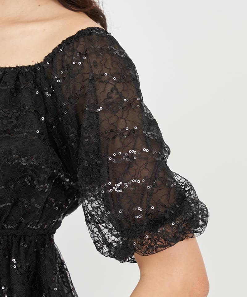 スパンコールレースオフショルトップス 詳細画像 ブラック 5