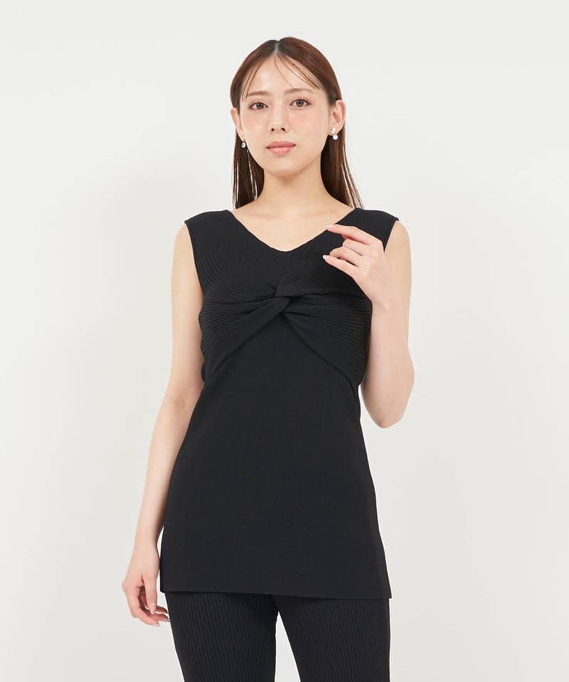 フロントツイストノースリーブニットトップス 詳細画像 ブラック 1